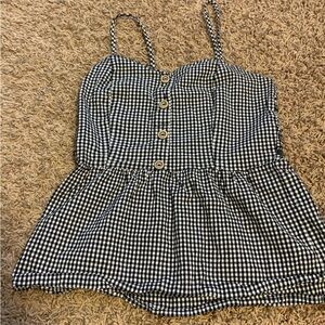 Black and White Gingham Button-Up Top